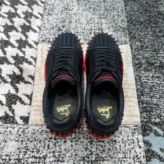 Christian Louboutin Black / Red Spikes Low – Luxury
