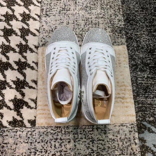 Christian Louboutin White / Gray Diamonds High