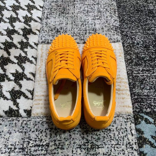 Christian Louboutin Orange Velvet Spikes Low