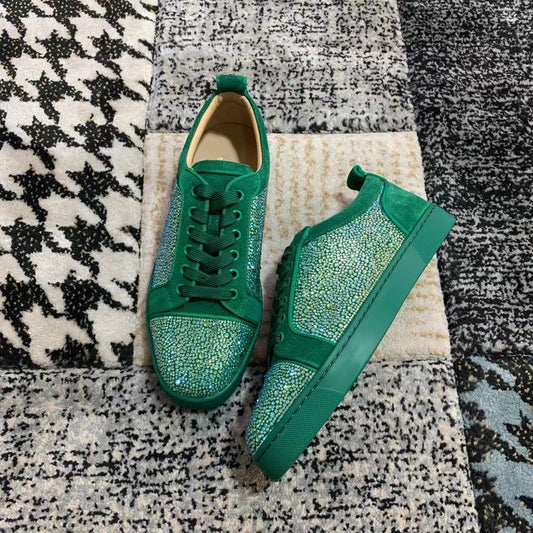 Christian Louboutin Green Velvet Diamonds Low