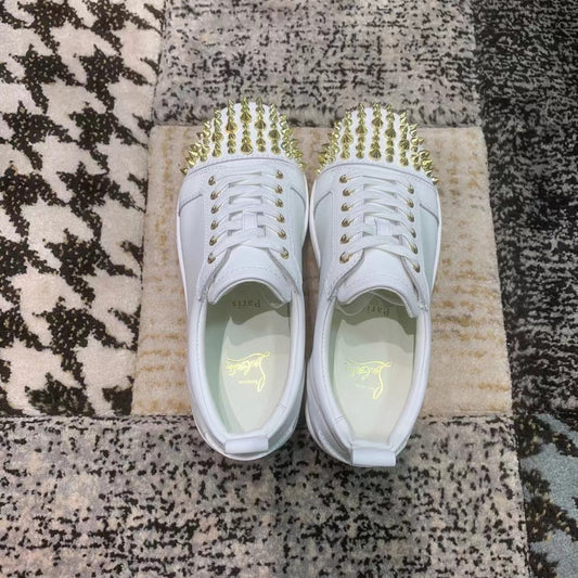 Christian Louboutin White Gold Spikes Low