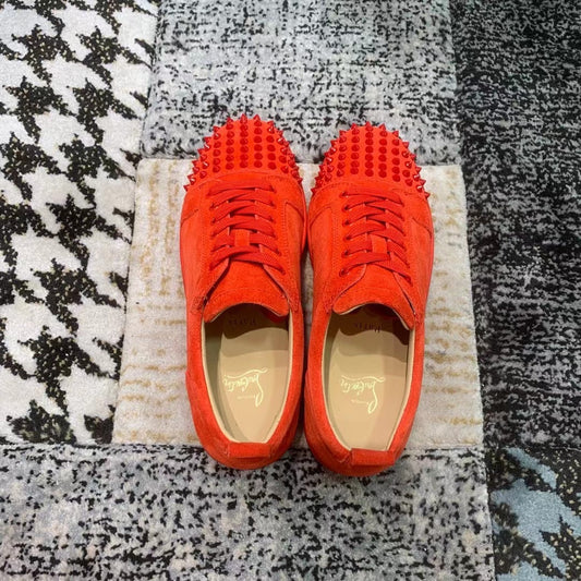 Christian Louboutin Red Velvet Spikes Low