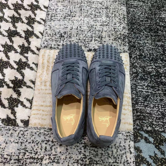 Christian Louboutin Gray Velvet Spikes Low