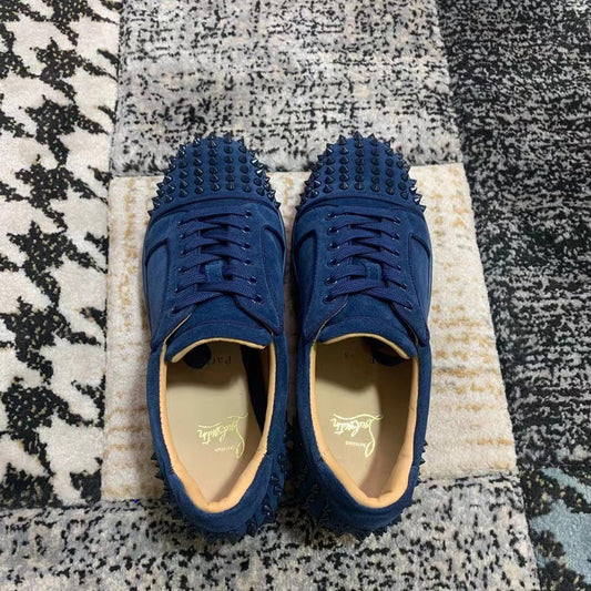 Christian Louboutin Dark Blue Velvet Spikes Low