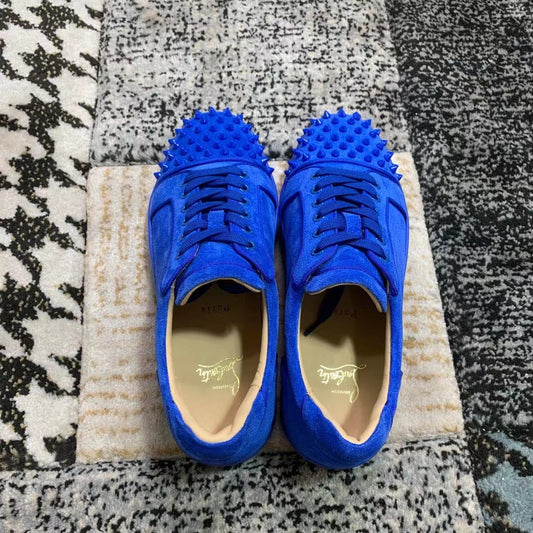 Christian Louboutin Blue Velvet Spikes Low