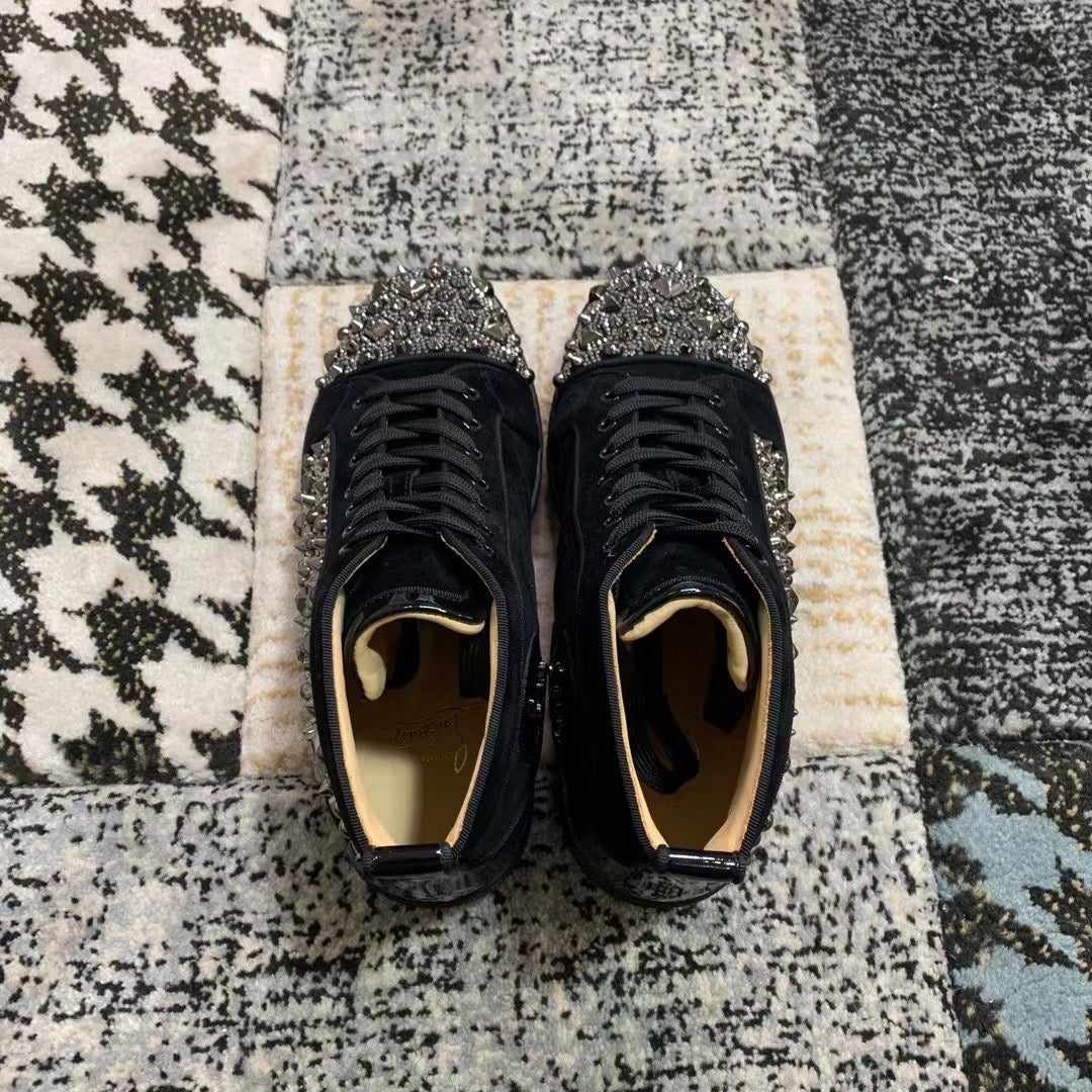 Christian Louboutin Black Velvet Spikes High
