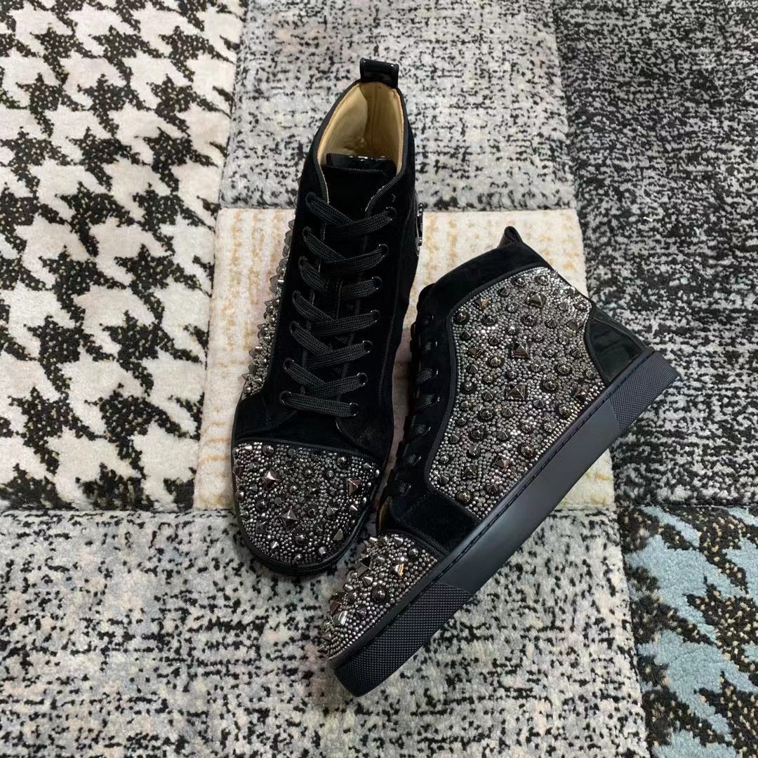 Christian Louboutin Black Velvet Spikes High
