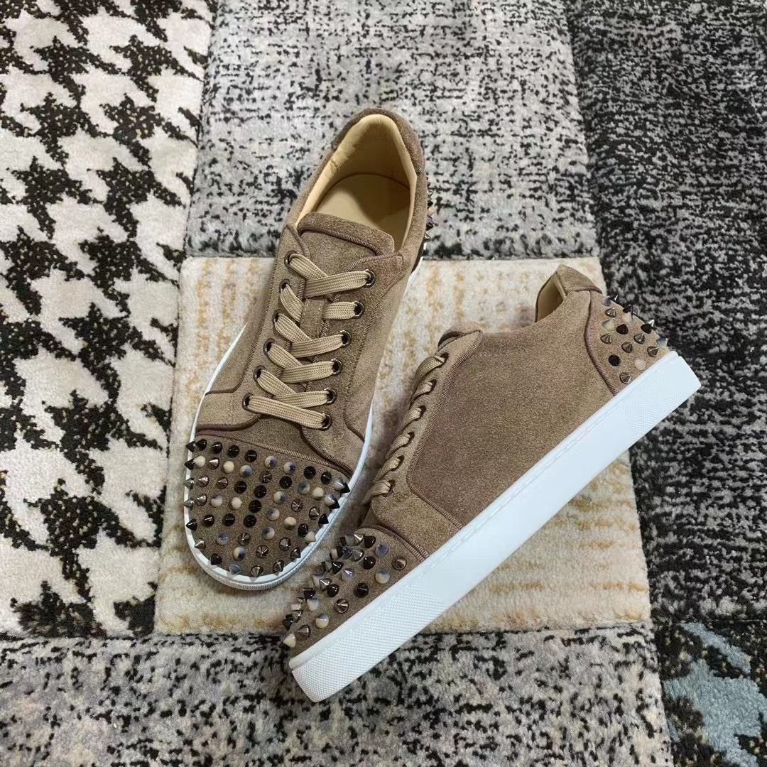 Christian Louboutin Brown Velvet Spikes Low
