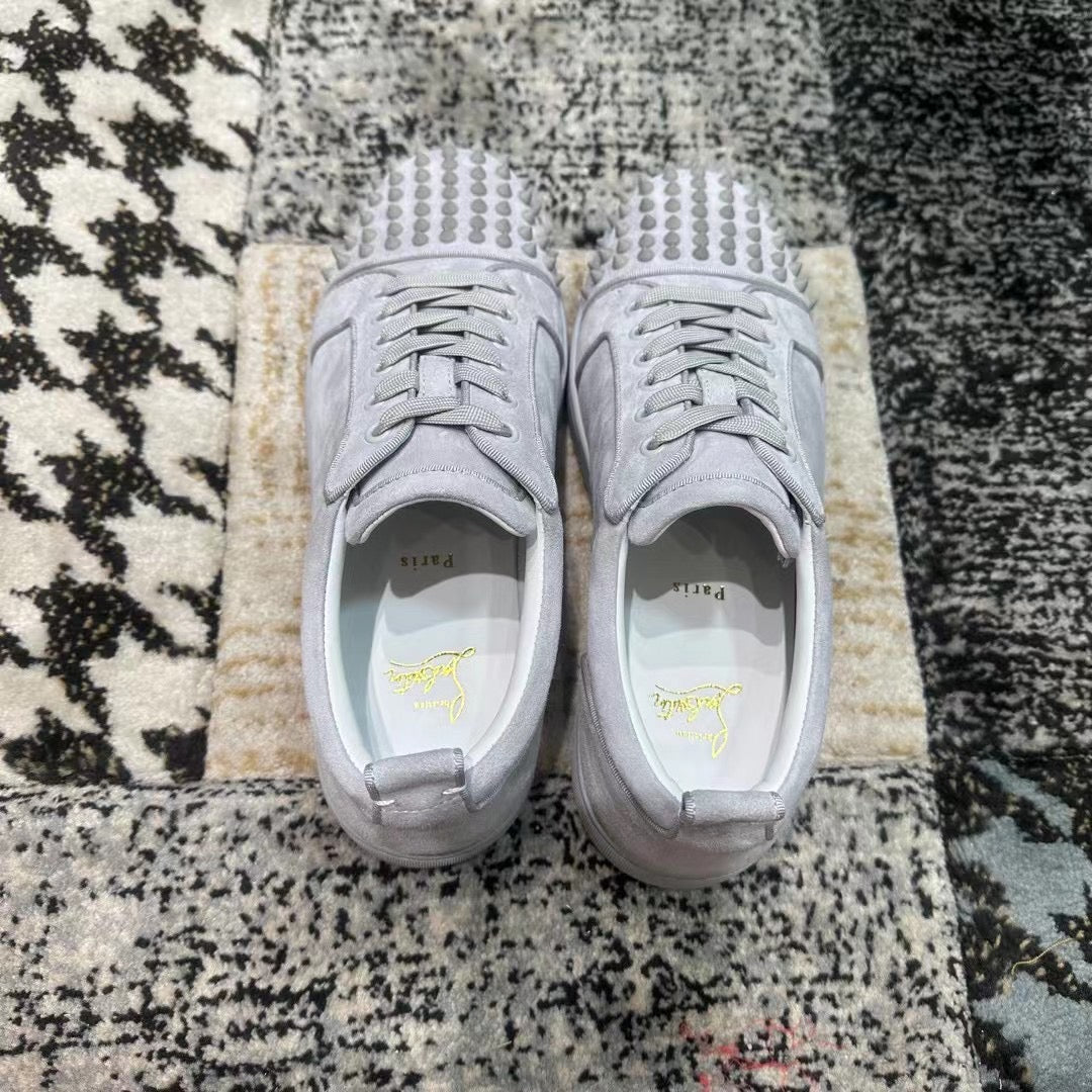 Christian Louboutin Gray Velvet Spikes Low