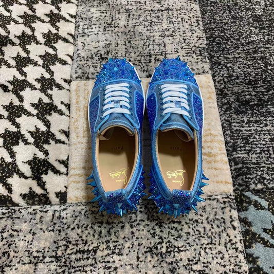 Christian Louboutin Blue Diamonds Spikes Low