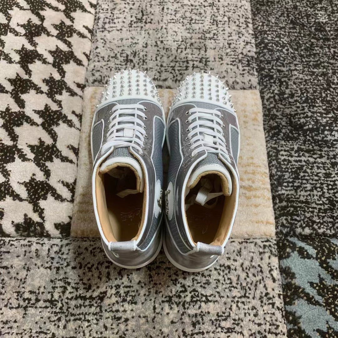 Christian Louboutin Gray / White Spikes High