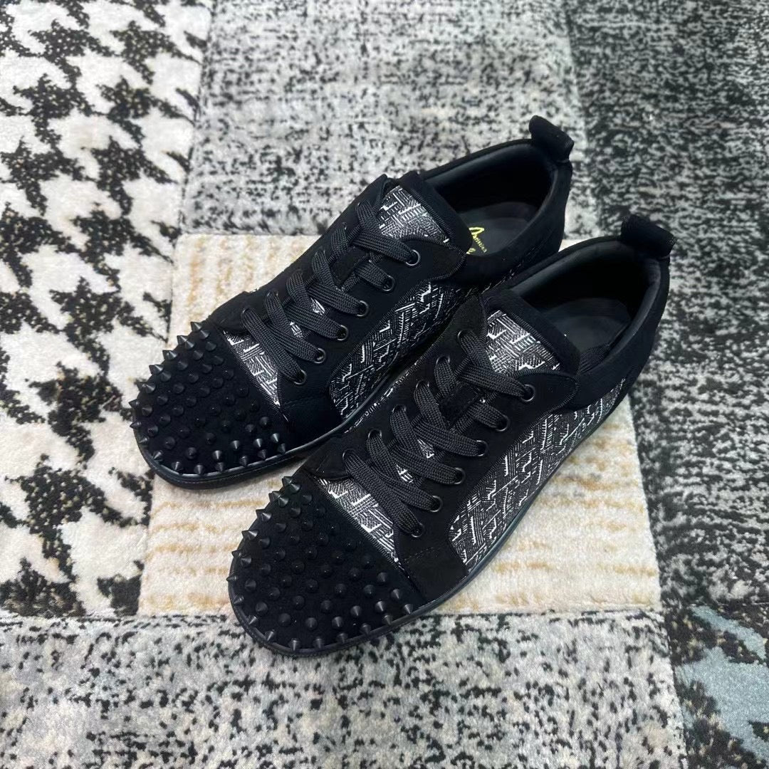 Christian Louboutin Black & Gray Low Spikes