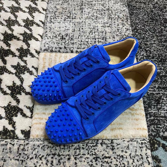 Christian Louboutin Blue Velvet Spikes Low