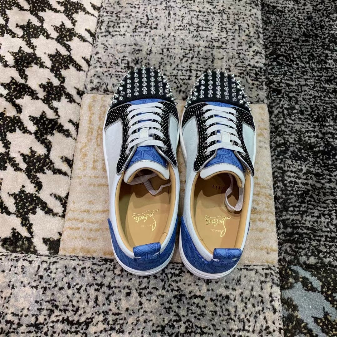 Christian Louboutin Blue / White / Black Spikes Low
