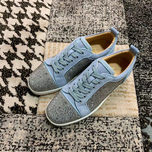 Christian Louboutin Baby Blue Velvet Diamonds Low