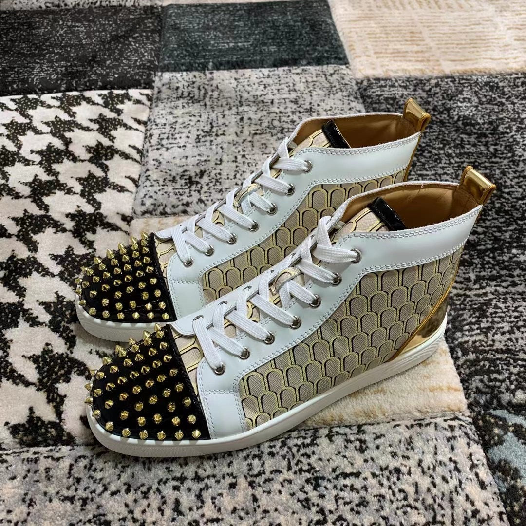 Christian Louboutin Cream / Gold Spikes High