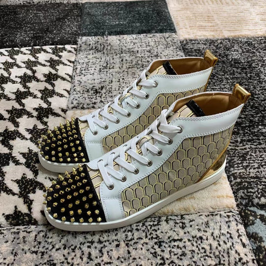 Christian Louboutin Cream / Gold Spikes High
