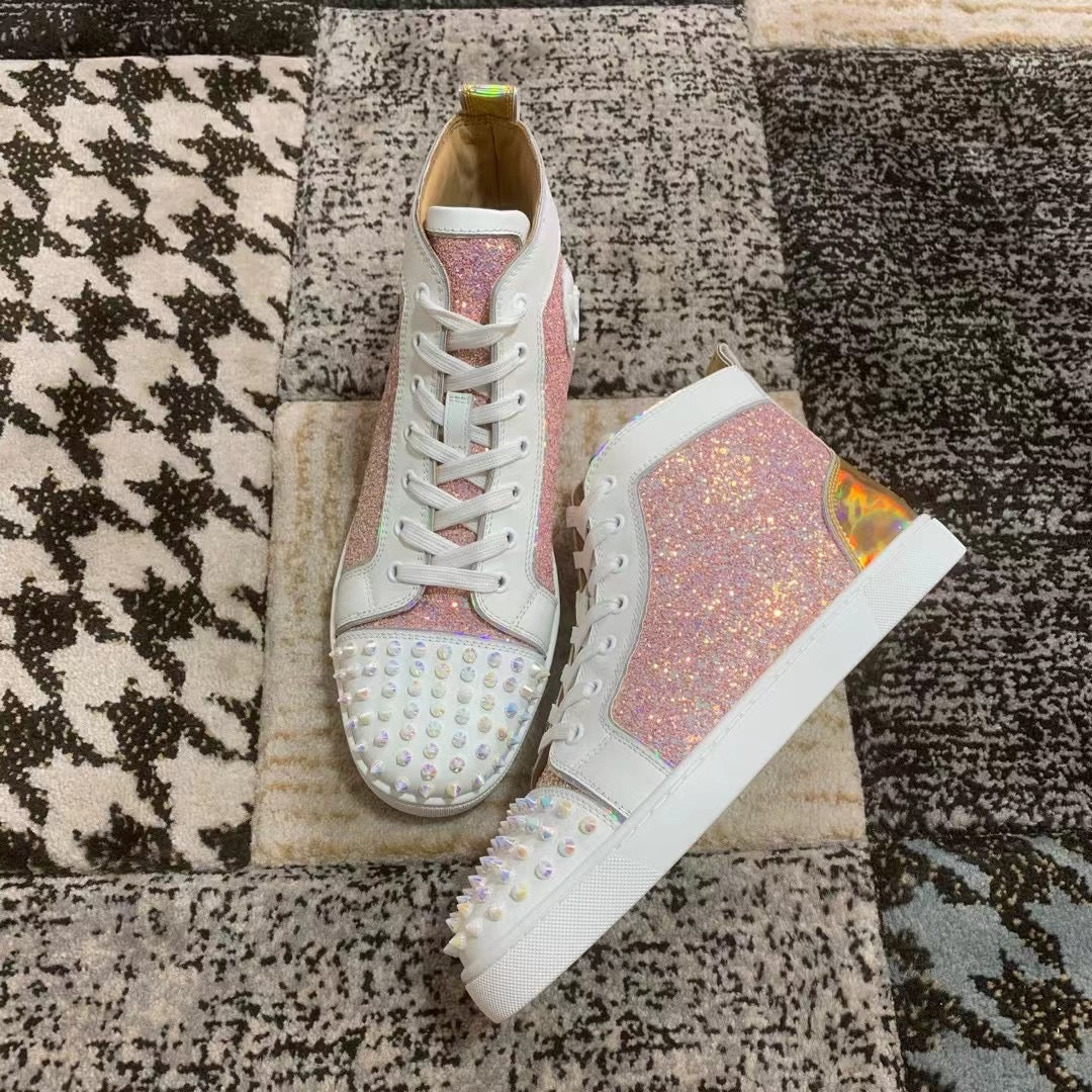 Christian Louboutin White / Pink Spikes High