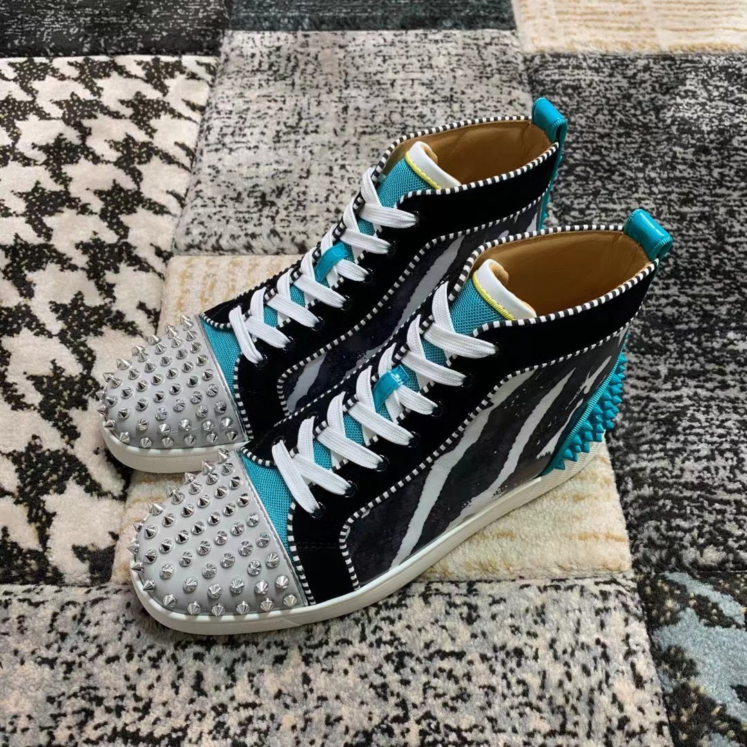 Christian Louboutin Black / Turquoise Spikes High