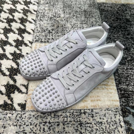 Christian Louboutin Gray Velvet Spikes Low