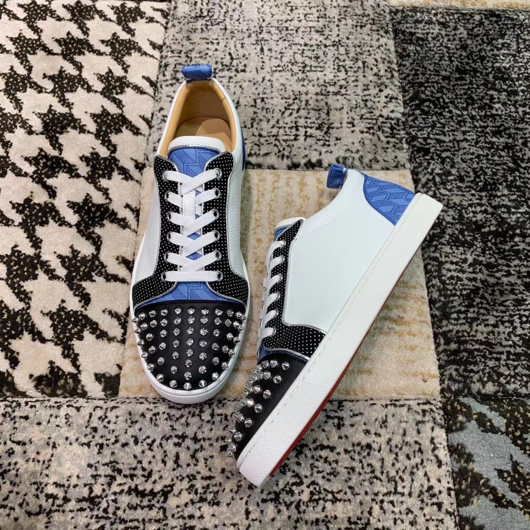 Christian Louboutin Blue / White / Black Spikes Low