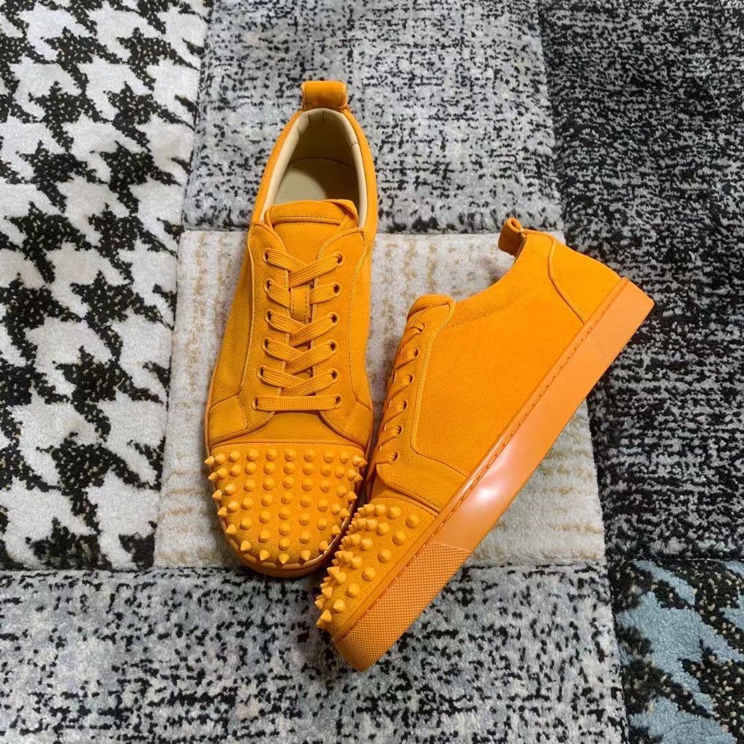 Christian Louboutin Orange Velvet Spikes Low