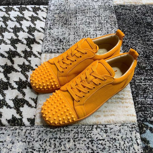 Christian Louboutin Orange Velvet Spikes Low