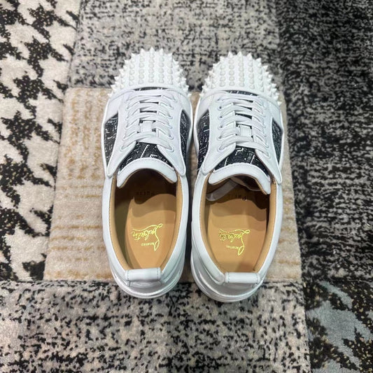 Christian Louboutin White & Gray Low Spikes