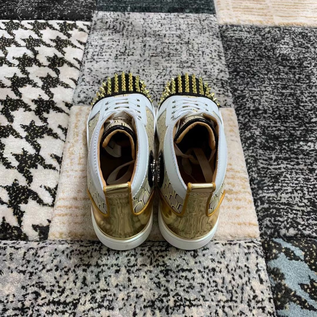 Christian Louboutin Cream / Gold Spikes High