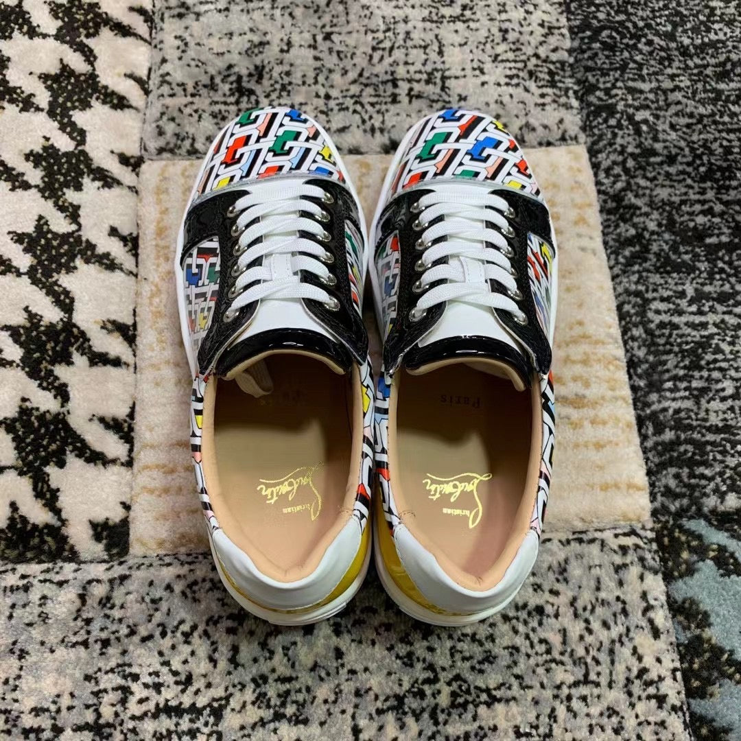 Christian Louboutin White Pattern Spikes Low