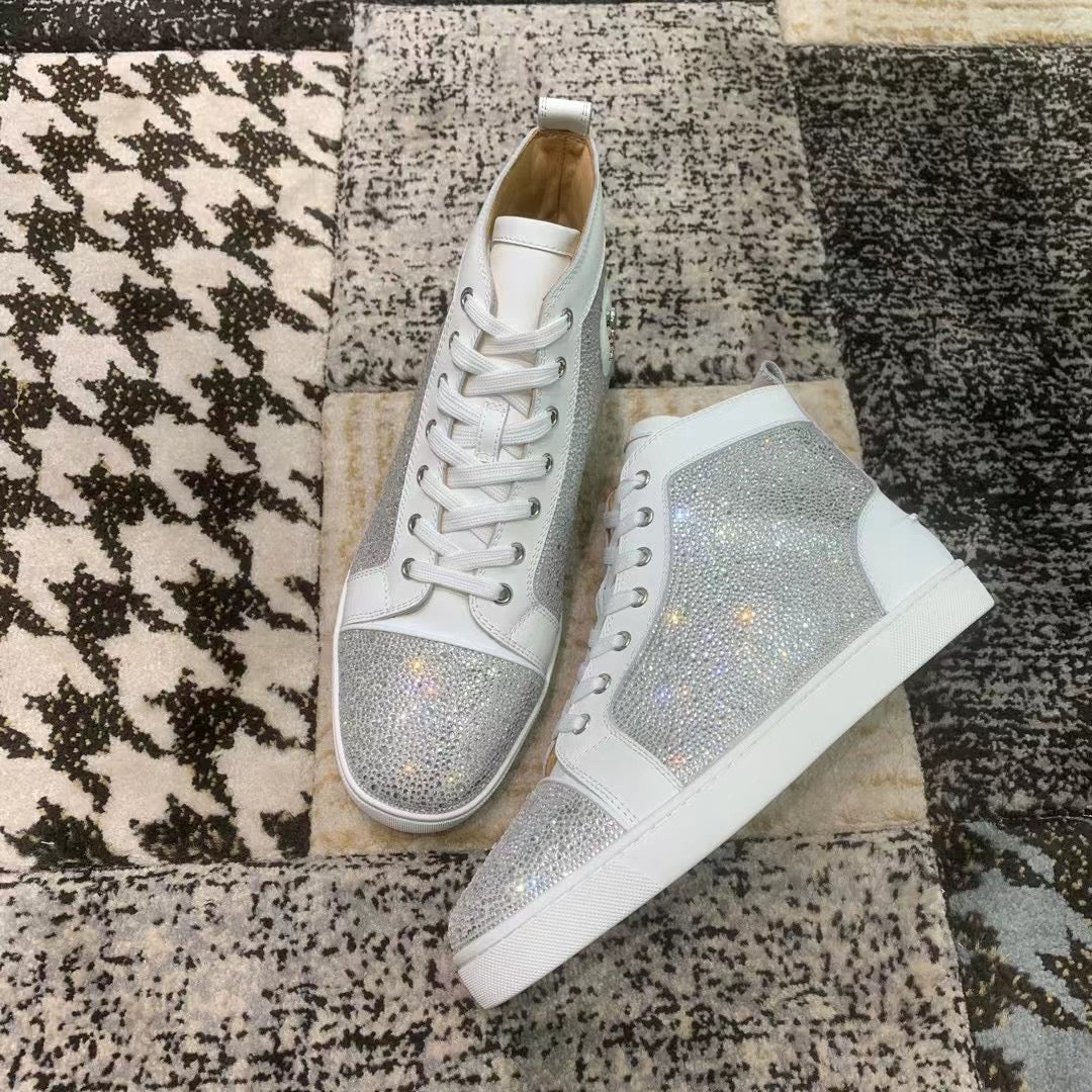 Christian Louboutin White / Gray Diamonds High