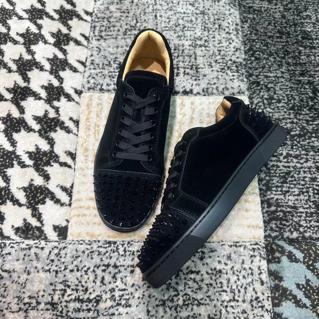 Christian Louboutin Black Velvet Low Spikes