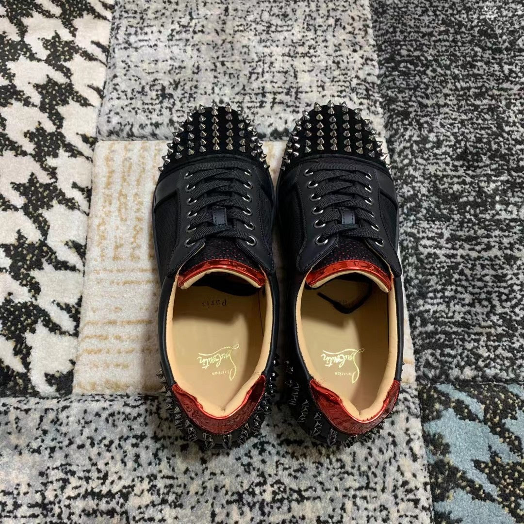 Christian Louboutin Black / Red Line Spikes Low