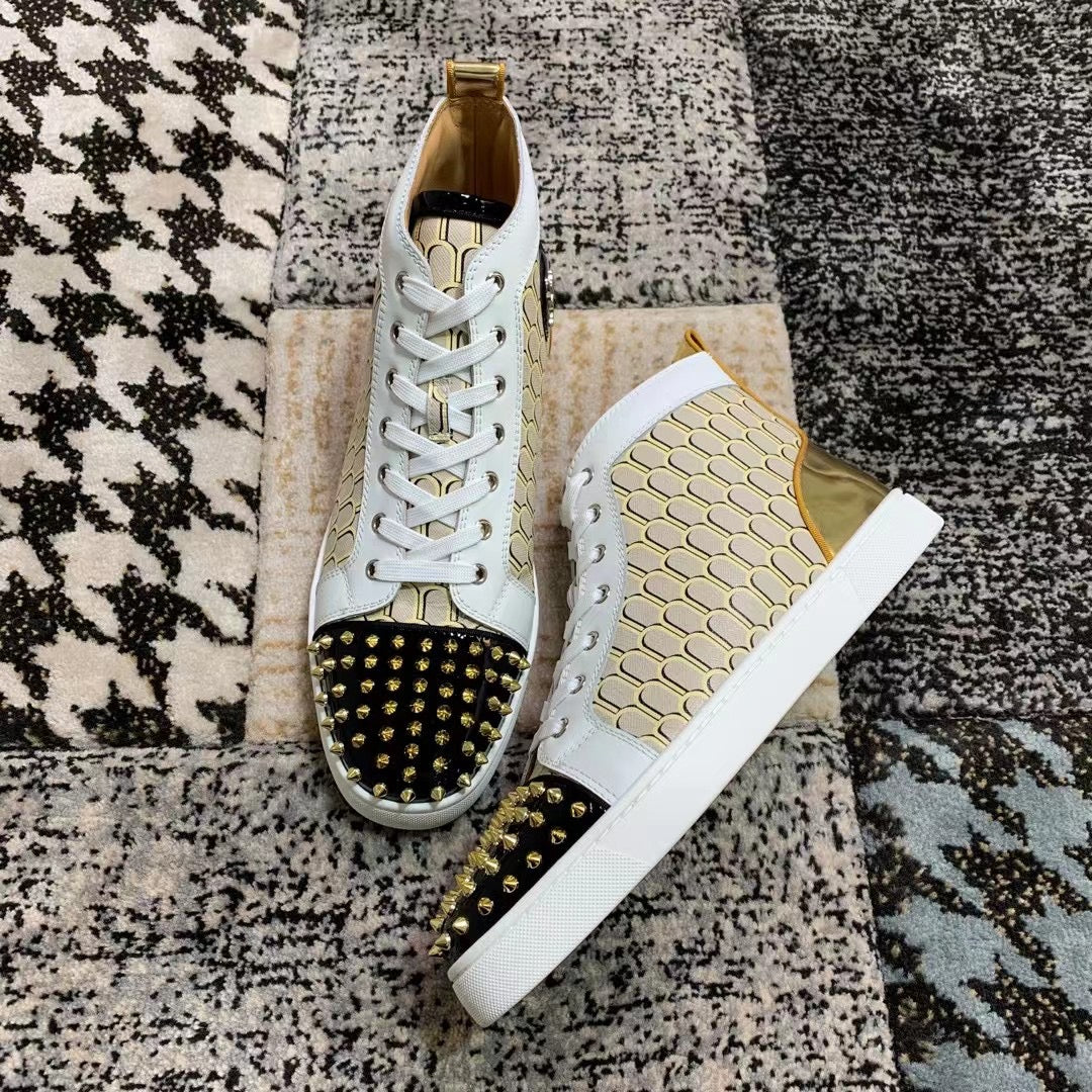 Christian Louboutin Cream / Gold Spikes High