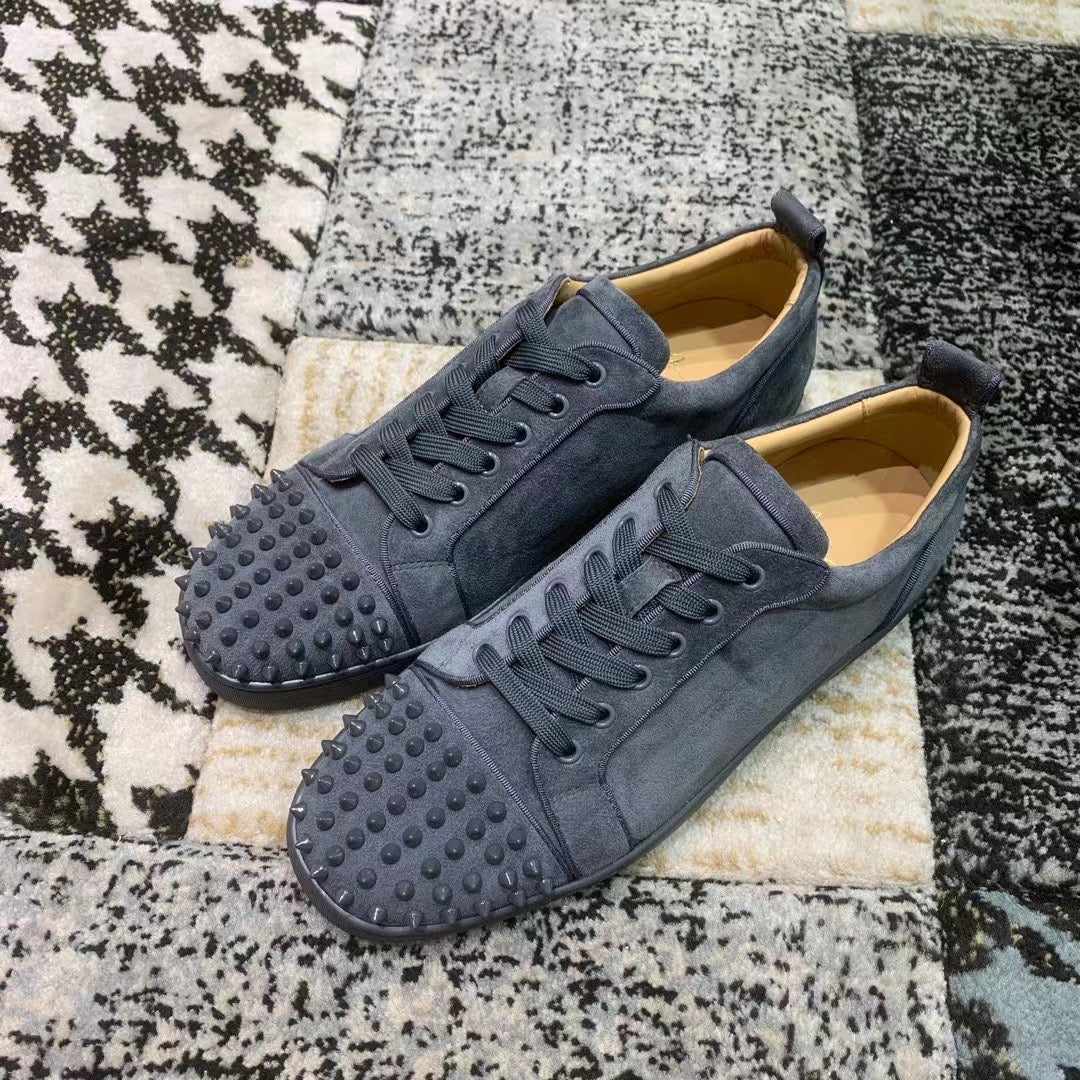Christian Louboutin Gray Velvet Spikes Low