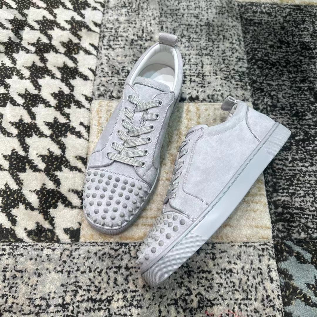 Christian Louboutin Gray Velvet Spikes Low