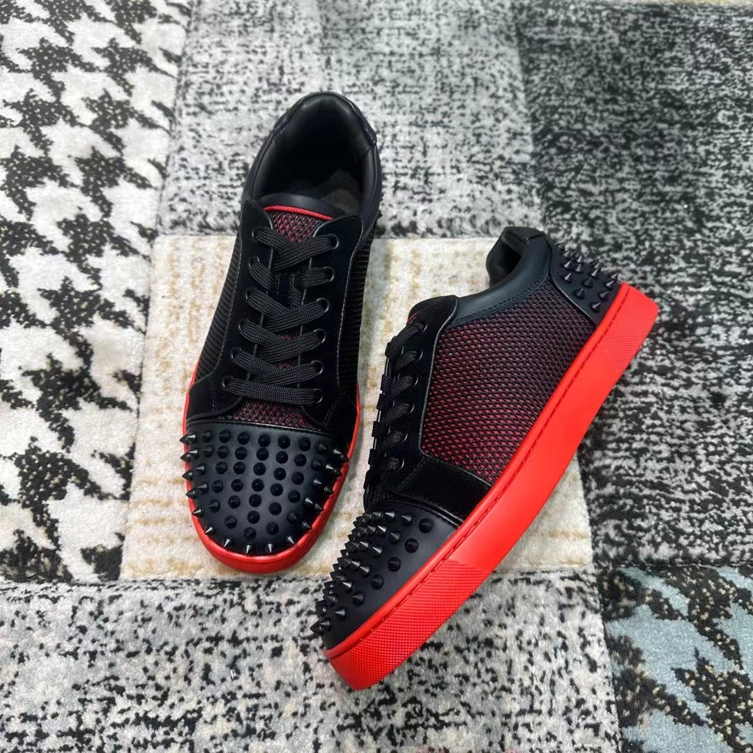Christian Louboutin Black / Red Spikes Low – Luxury
