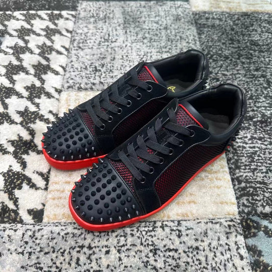 Christian Louboutin Black / Red Spikes Low – Luxury