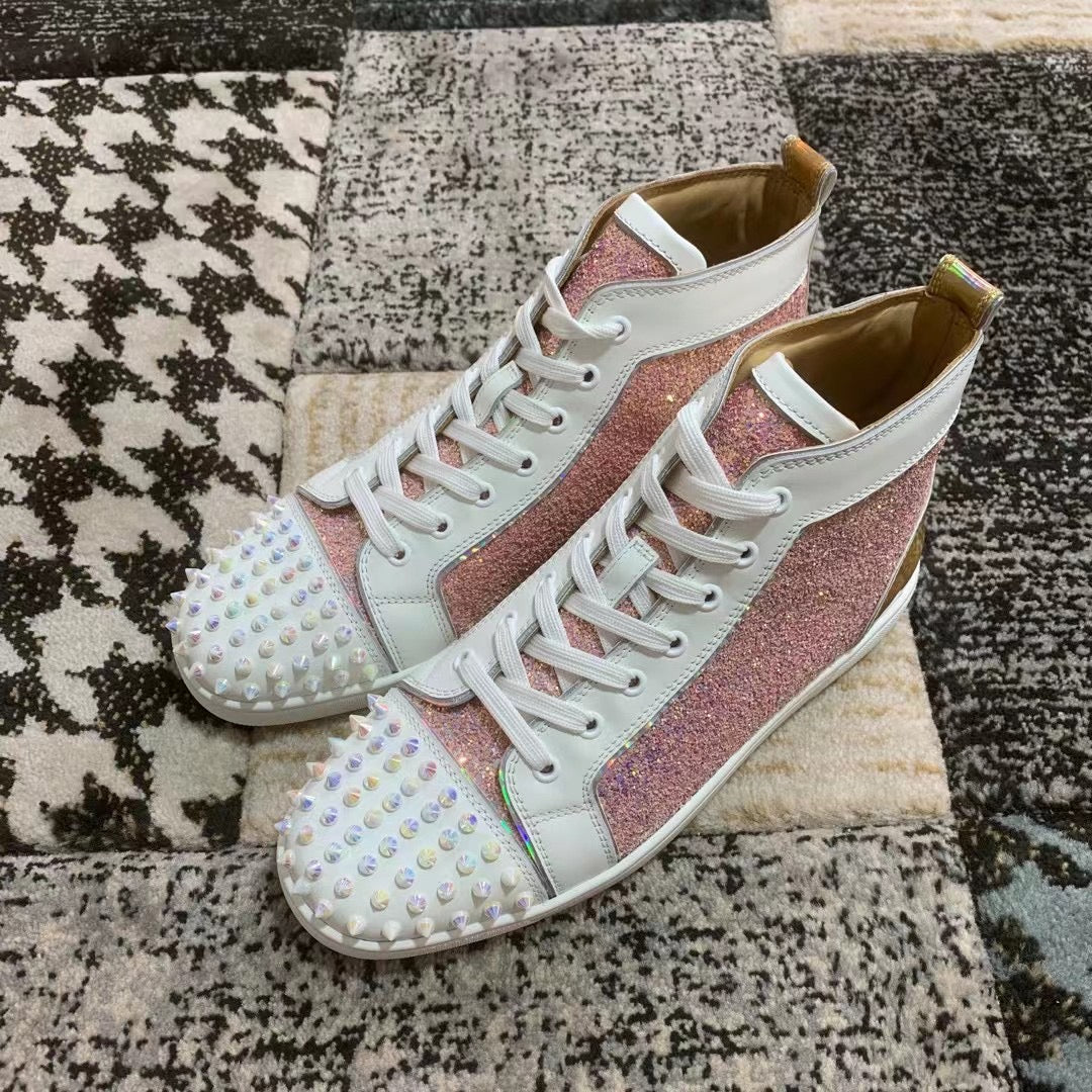 Christian Louboutin White / Pink Spikes High