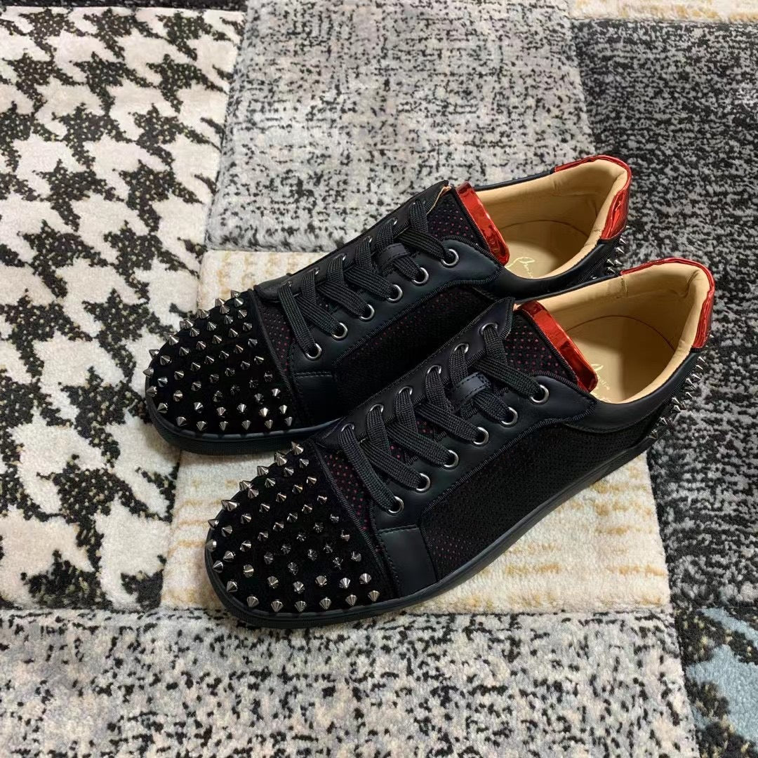 Christian Louboutin Black / Red Line Spikes Low