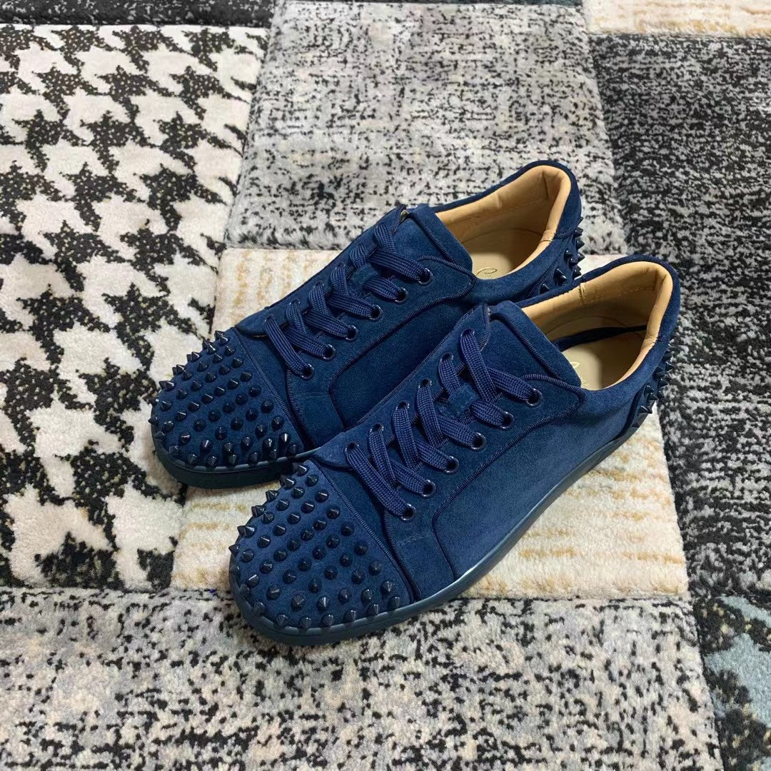 Christian Louboutin Dark Blue Velvet Spikes Low
