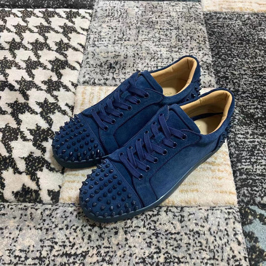 Christian Louboutin Dark Blue Velvet Spikes Low