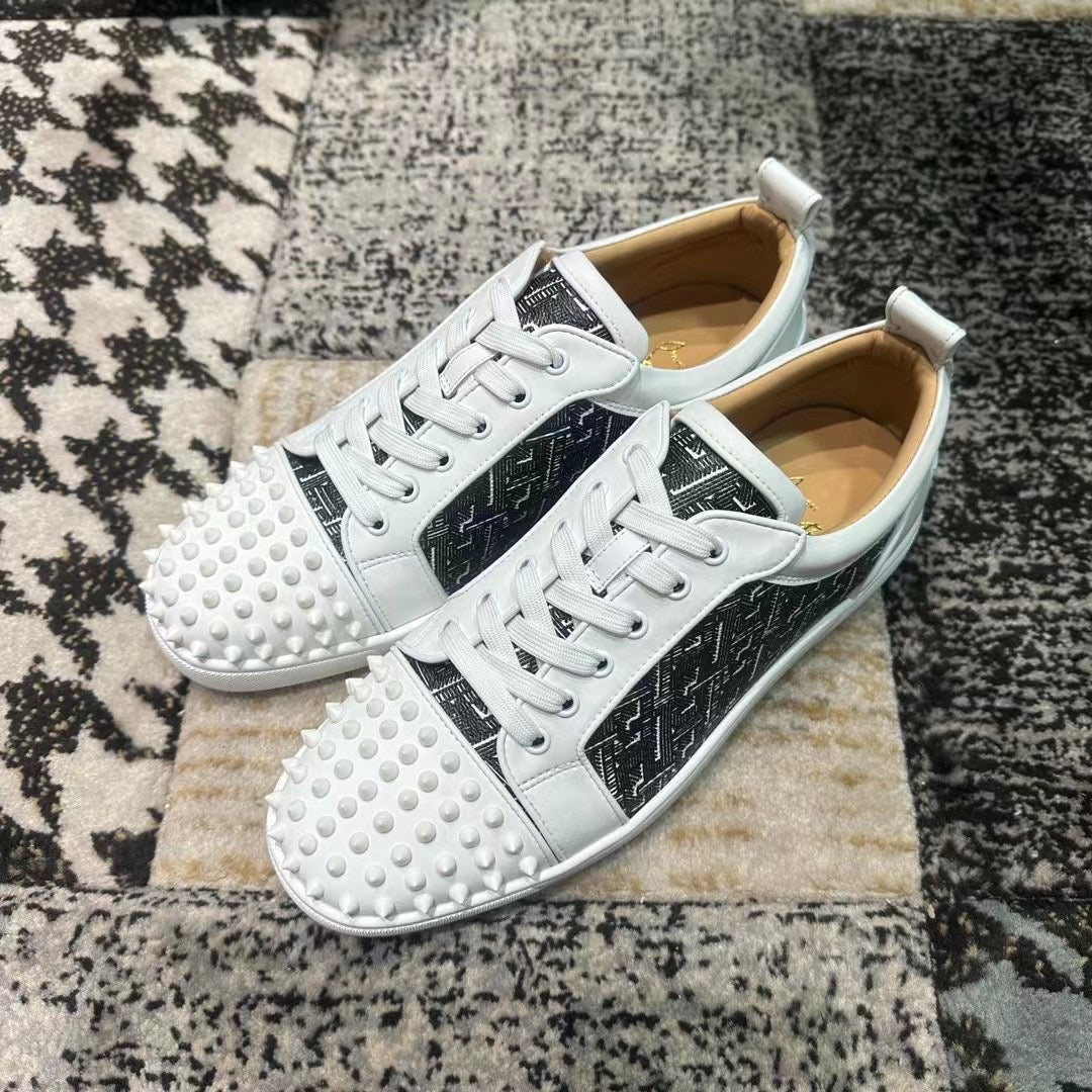 Christian Louboutin White & Gray Low Spikes