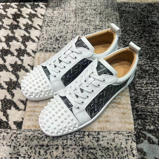 Christian Louboutin White & Gray Low Spikes