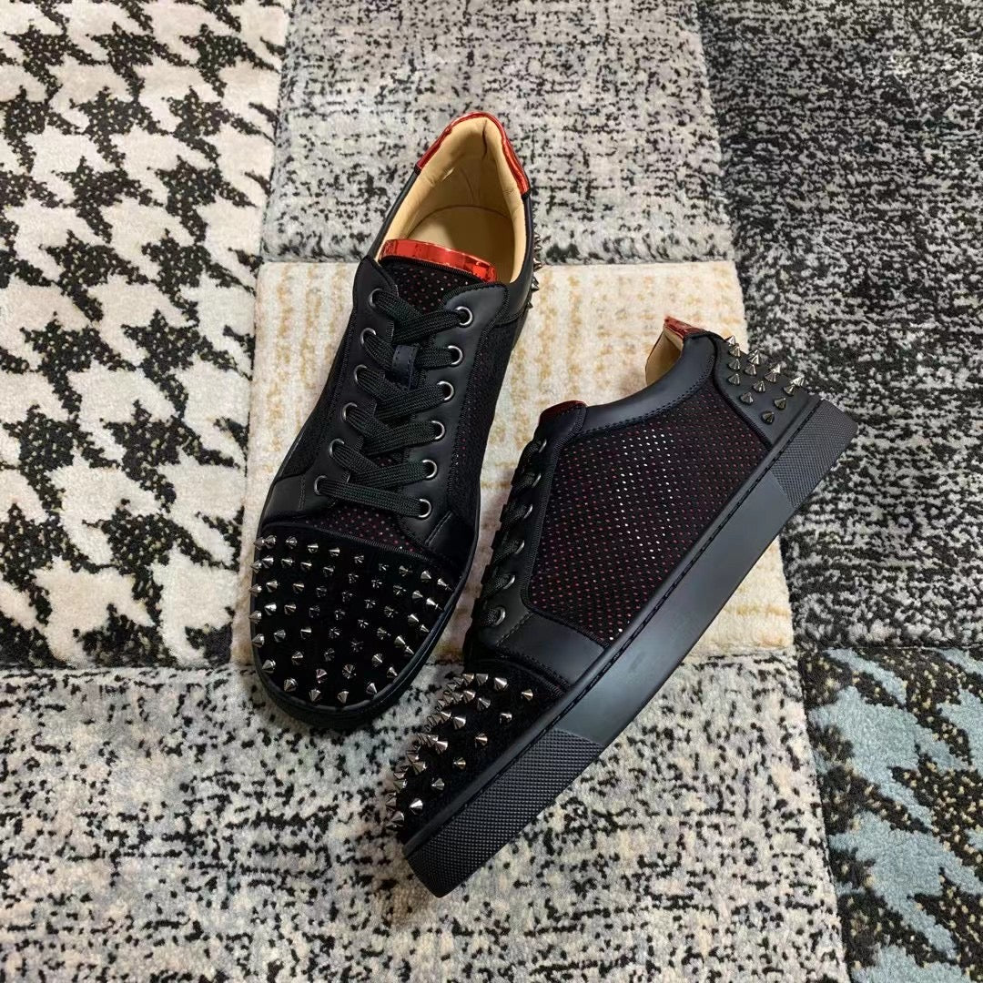 Christian Louboutin Black / Red Line Spikes Low