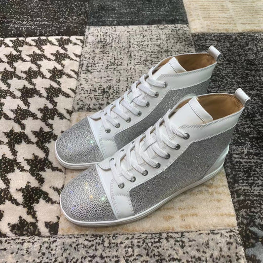 Christian Louboutin White / Gray Diamonds High
