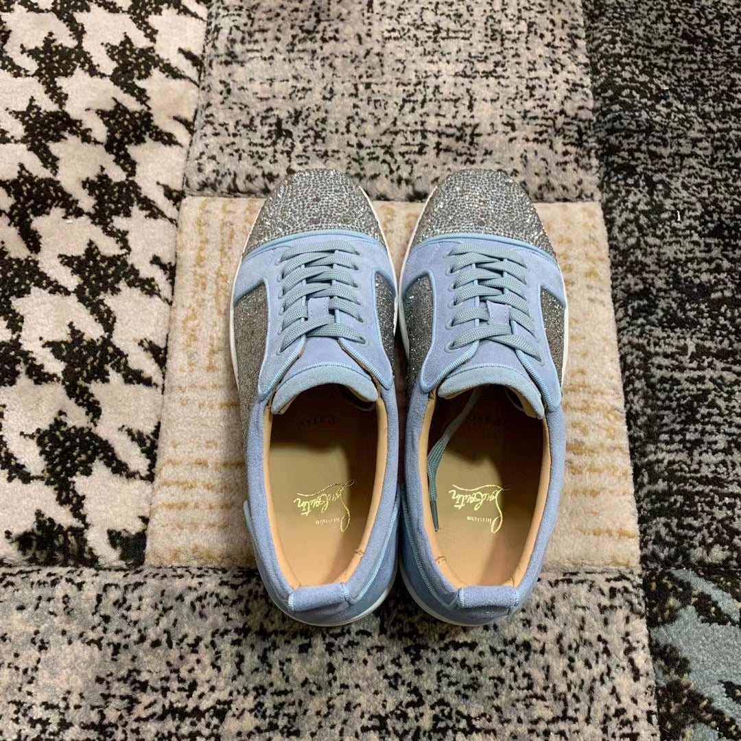 Christian Louboutin Baby Blue Velvet Diamonds Low
