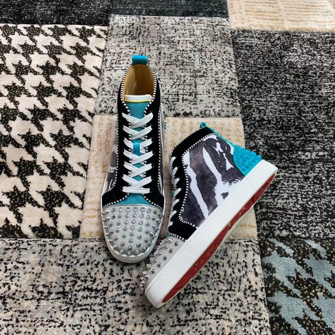 Christian Louboutin Black / Turquoise Spikes High