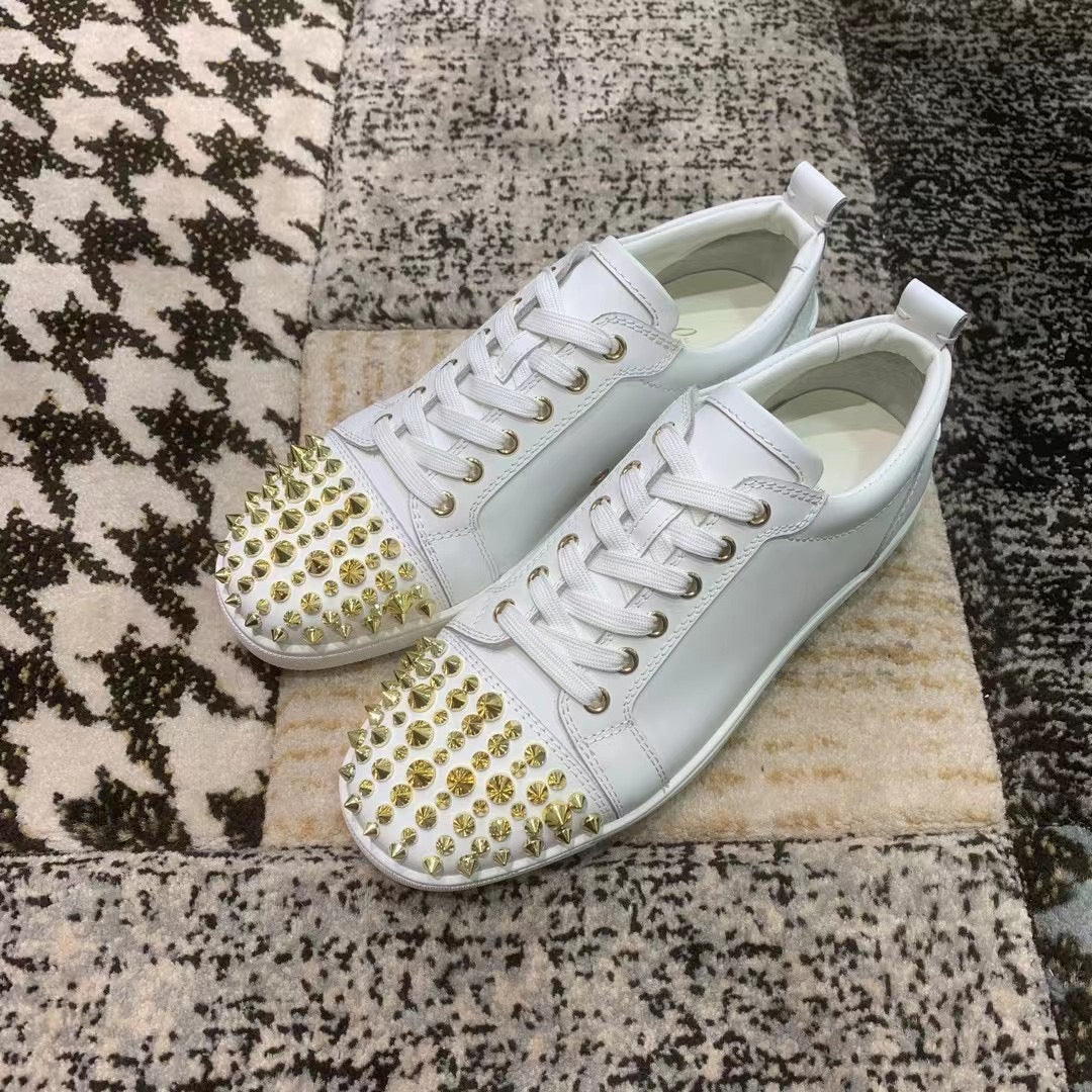 Christian Louboutin White Gold Spikes Low