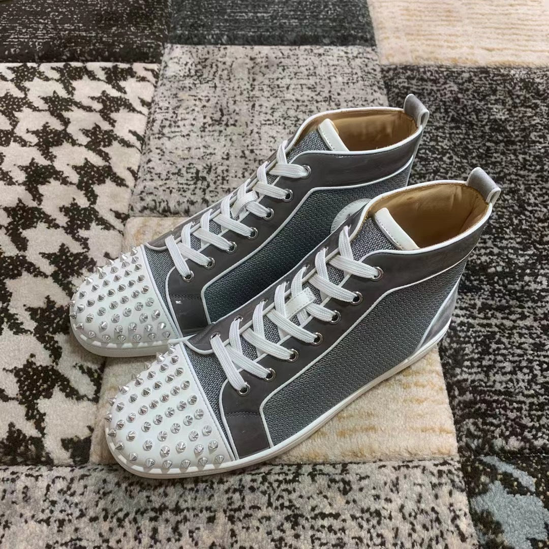 Christian Louboutin Gray / White Spikes High